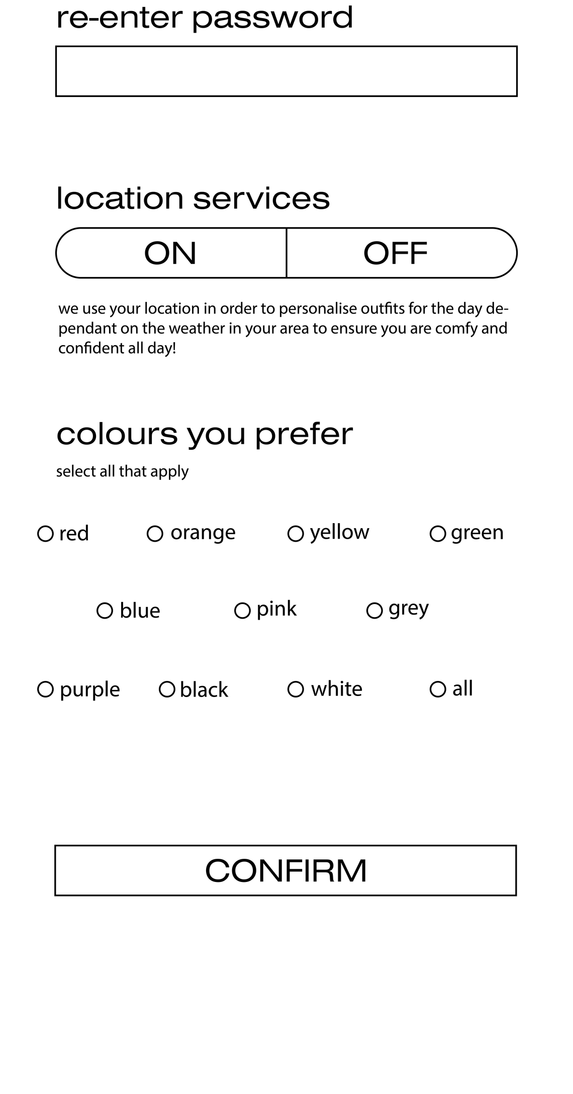 MYSTYLE My Profile — location services and colour preferences